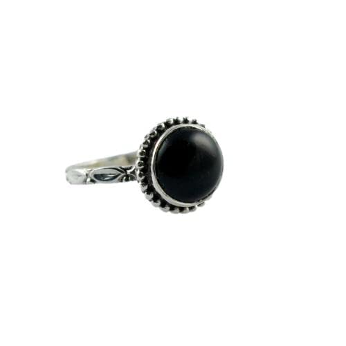 Navya Craft Black Onyx Round 925 Sterling Silver Women Ring Boho Jewelry Size 4 to 14 for Christmas Anniversary Birthday Valentine's Day Gift