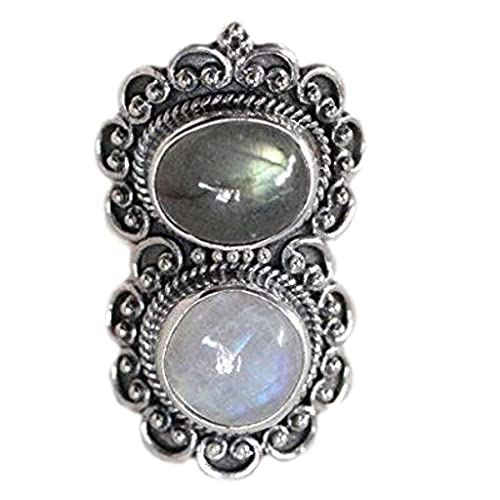 Rainbow Moonstone and Labradorite 925 Sterling Silver Handmade Ring - Boho June Birthstone Jewelry - Perfect Gift for Her Birthday Anniversary Christmas Valentine Day