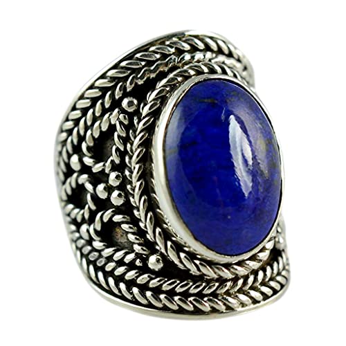 Lapis Lazuli 925 Sterling Silver Handmade Statement Ring - Natural Blue Oval shape Gemstone Boho September Birthstone Jewelry - Perfect Gift for Her Birthday Anniversary Christmas Valentine Day