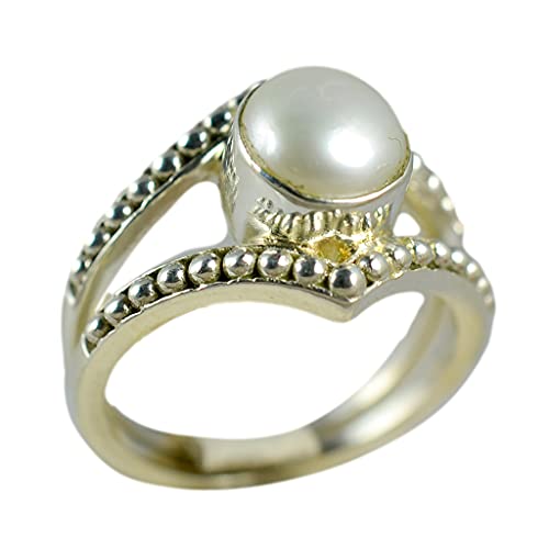 Navya Craft Freshwater Pearl 925 Sterling Silver Handmade Women Statement Ring boho June Birthstone Jewelry Sizes 4 to 13 Christmas Anniversary Birthday Valentine Day Gift wife her mother