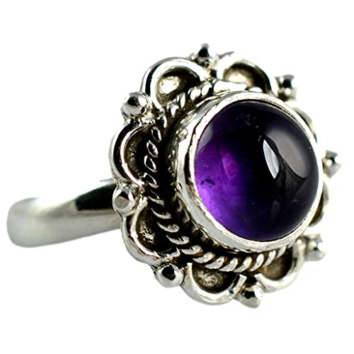 Navya Craft Amethyst Round 925 Sterling Silver Handmade Women Statement Ring, February Gemstone Ring, Amethyst Silver Ring Christmas Anniversary Birthday Valentine Day Gift wife her mother sister