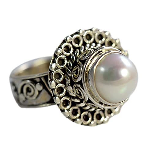 Freshwater Pearl 925 Sterling Silver Handmade Ring - Boho June Birthstone Jewelry - Perfect Gift for Her Birthday Anniversary Christmas Valentine Day