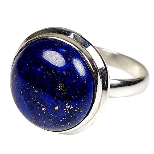 Lapis Lazuli 925 Sterling Silver Handmade Ring - Natural Blue Round Gemstone Boho September Birthstone Jewelry - Perfect Gift for Her Birthday Anniversary Christmas Valentine Day