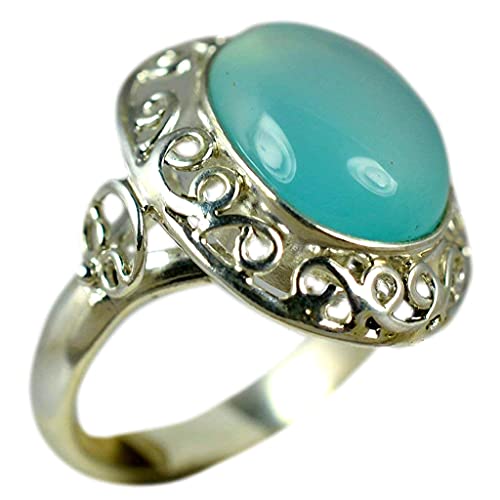 Navya Craft Chalcedony Silver Ring 925 Sterling Silver Handmade Jewelry Boho Ring Jewelry March Birthstone Month Custom US Ring Size 4 to 13