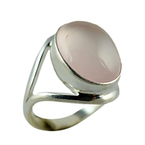 Rose Quartz Oval 925 Sterling Silver Handmade Ring - Boho January Birthstone Jewelry - Perfect Gift for Her Birthday Anniversary Christmas Valentine Day