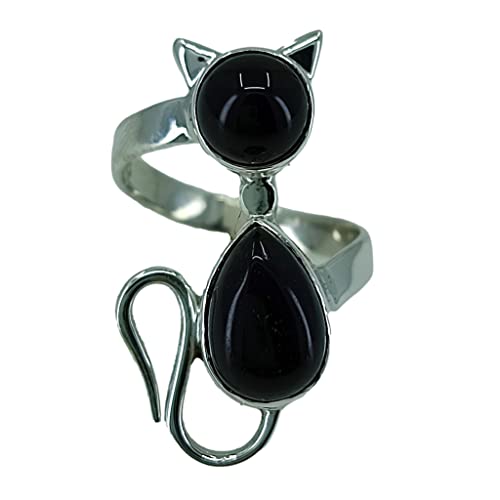 Navya Craft Black Onyx 925 Sterling Silver Handmade Women Statement Cat Ring Gift For Christmas Anniversary Birthday Valentine's Day Wife Mother Sister Best-Friend