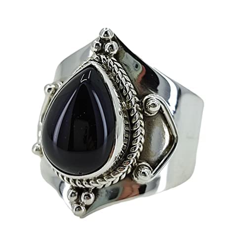 Navya Craft 925 Sterling Silver Black Onyx Pear shape Handmade Women Statement Ring, Boho Ring, Gift for her