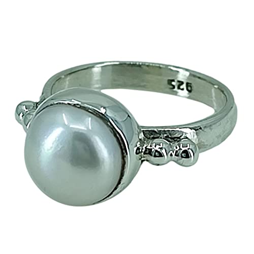 Freshwater Pearl 925 Sterling Silver Handmade Ring - Boho June Birthstone Jewelry - Perfect Gift for Her Birthday Anniversary Christmas Valentine Day