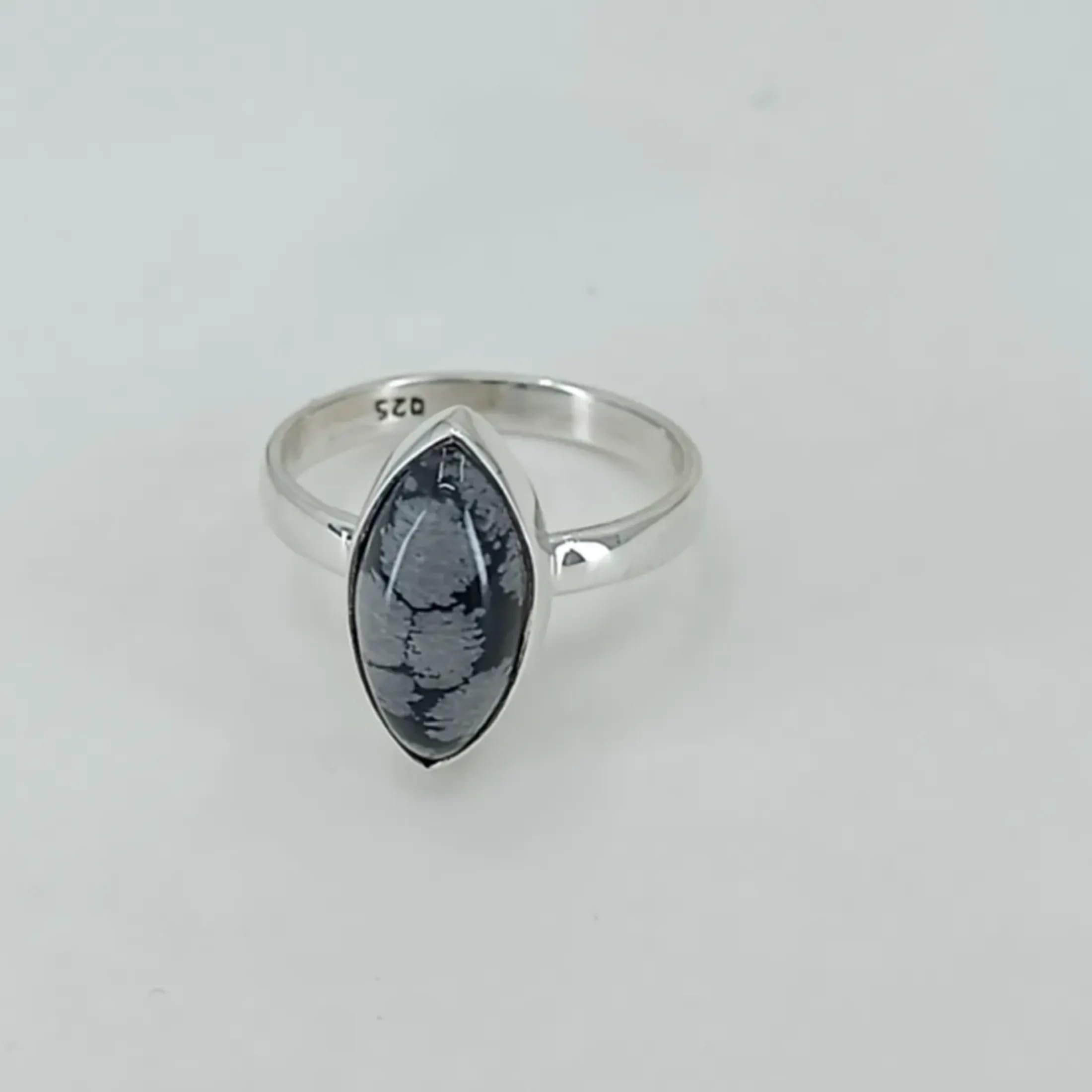 Navya Craft Snowflake Obsidian Silver Ring - Snowflake Obsidian Marquise 925 Sterling Silver Handmade Ring Size 4 to 13 - Gift for Her - Valentine's Day Gift, Gemstone Statement Jewelry