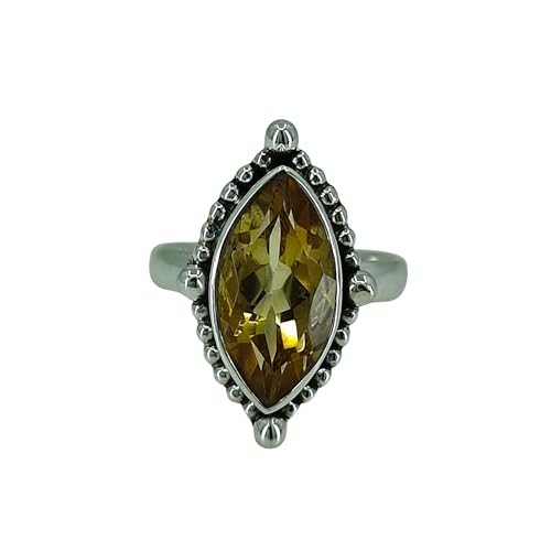 Navya Craft Citrine Marquise 925 Sterling Silver Statement Boho Ring Sizes 4 to 14 US, Yellow Gemstone Jewelry November Birthstone Christmas Anniversary Birthday Gift