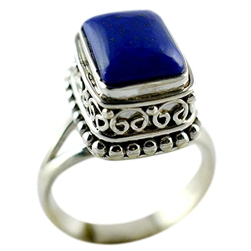 Lapis Lazuli 925 Sterling Silver Handmade Statement Ring - Natural Blue Cushion shape Gemstone Boho September Birthstone Jewelry - Perfect Gift for Her Birthday Anniversary Christmas Valentine Day