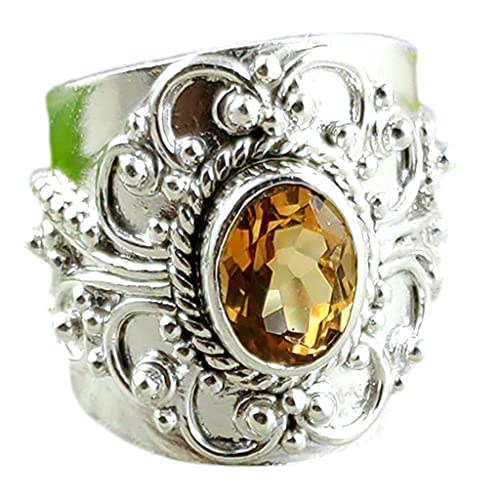 Citrine 925 Sterling Silver Handmade Ring - Boho November Birthstone Jewelry - Perfect Gift for Her Birthday Anniversary Christmas Valentine Day