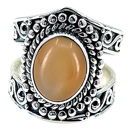 Navya Craft 925 Solid Sterling Silver Peach Moonstone Handmade Women Ring Sizes 4 to 13 (US)