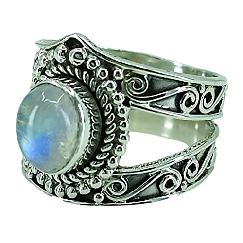 Rainbow Moonstone 925 Sterling Silver Handmade Statement Ring - Boho June Birthstone Jewelry - Perfect Gift for Her Birthday Anniversary Christmas Valentine Day