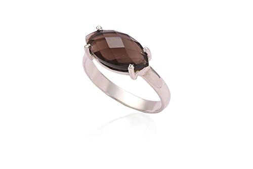 Smoky Quartz Marquise Shape 925 Sterling Silver Handmade Ring - Boho November Birthstone Jewelry - Perfect Gift for Her Birthday Anniversary Christmas Valentine Day