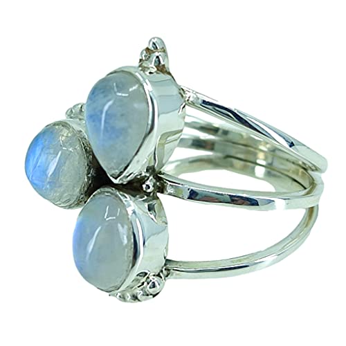 Rainbow Moonstone 925 Sterling Silver Handmade Statement Ring- Boho June Birthstone Jewelry - Perfect Gift for Her Birthday Anniversary Christmas Valentine Day