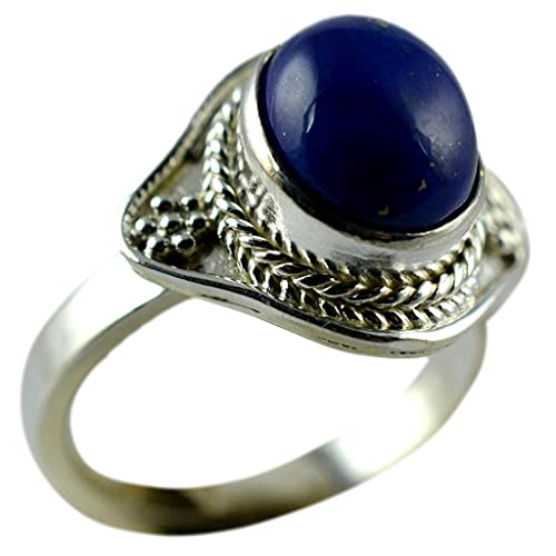 Lapis Lazuli 925 Sterling Silver Handmade Ring - Natural Blue Oval Gemstone Boho September Birthstone Jewelry - Perfect Gift for Her Birthday Anniversary Christmas Valentine Day