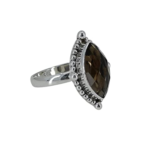 Smoky Quartz Marquise Shape 925 Sterling Silver Handmade Ring - Boho November Birthstone Jewelry - Perfect Gift for Her Birthday Anniversary Christmas Valentine Day