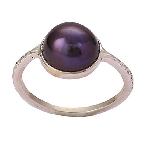 Freshwater Black Pearl 925 Sterling Silver Handmade Statement Ring- Round Pearl Boho June Birthstone Jewelry - Perfect Gift for Her Birthday Anniversary Christmas Valentine Day