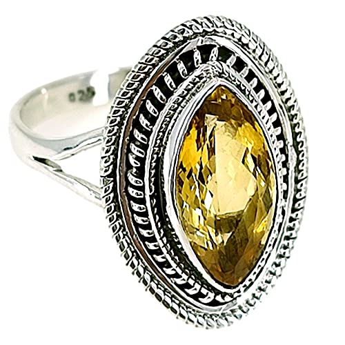 Navya Craft Citrine Marquise Shape 925 Sterling Silver Handmade Women Ring, Yellow Gemstone November Birthstone Jewelry Sizes 4 to 13 Christmas Anniversary Birthday Valentine Day Gift wife