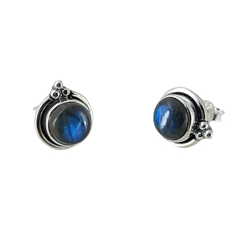 Navya Craft Labradorite 925 Sterling Silver Stud Earrings for Women