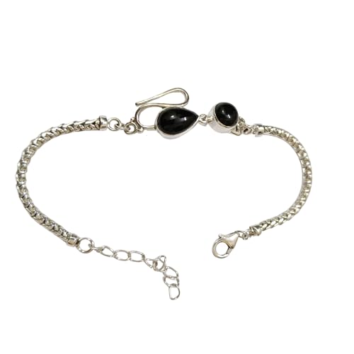 Navya Craft 925 Sterling Silver Handmade Black Onyx Cat Design Bracelet Length 7.0 Inches