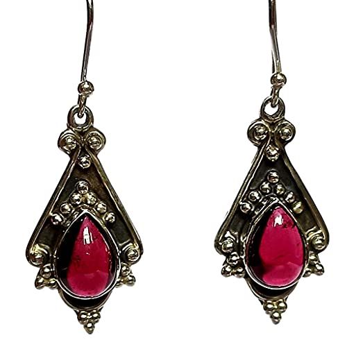 Navya Craft Garnet 925 Sterling Silver Dangle Drop Earrings for Women