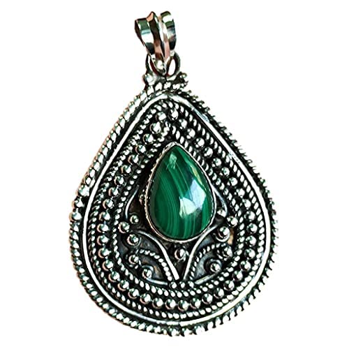 Navya Craft Malachite Pear Shape 925 Solid Sterling Silver Green Gemstone Jewelry Christmas Anniversary Birthday Valentine day Gift for her April Birthstone Handmade Pendant