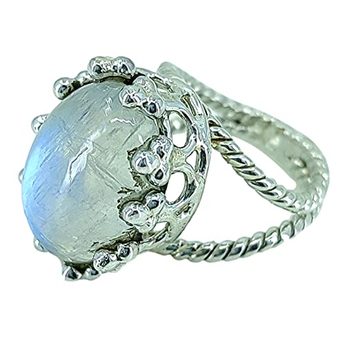 Rainbow Moonstone 925 Sterling Silver Handmade Statement Ring- Boho June Birthstone Jewelry - Perfect Gift for Her Birthday Anniversary Christmas Valentine Day