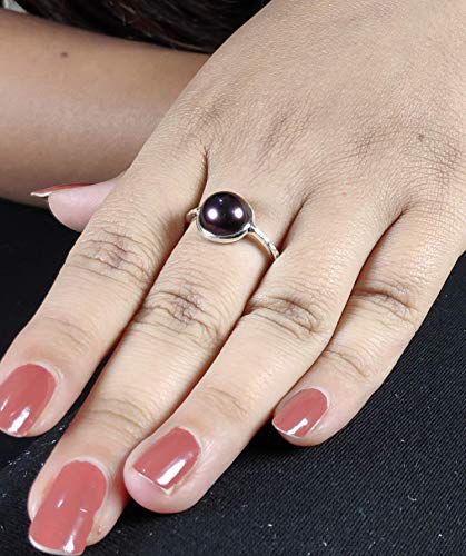 Freshwater Black Pearl 925 Sterling Silver Handmade Statement Ring- Round Pearl Boho June Birthstone Jewelry - Perfect Gift for Her Birthday Anniversary Christmas Valentine Day