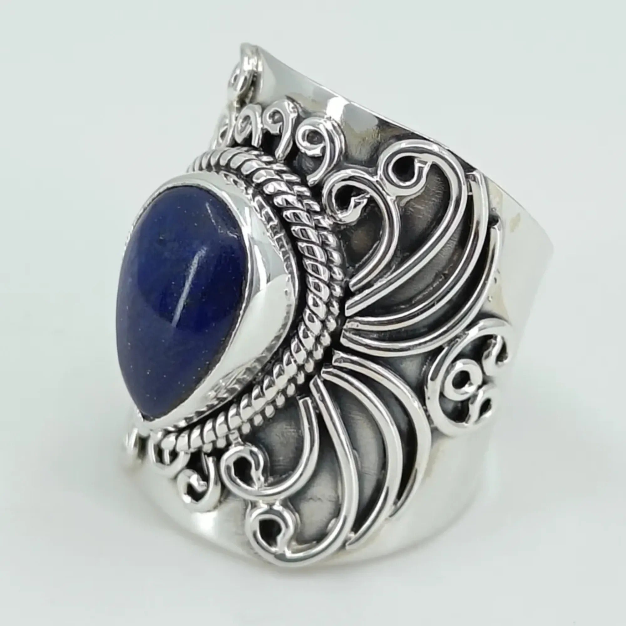 Lapis Lazuli 925 Sterling Silver Handmade Statement Ring - Natural Blue Pear shape Gemstone Boho September Birthstone Jewelry - Perfect Gift for Her Birthday Anniversary Christmas Valentine Day
