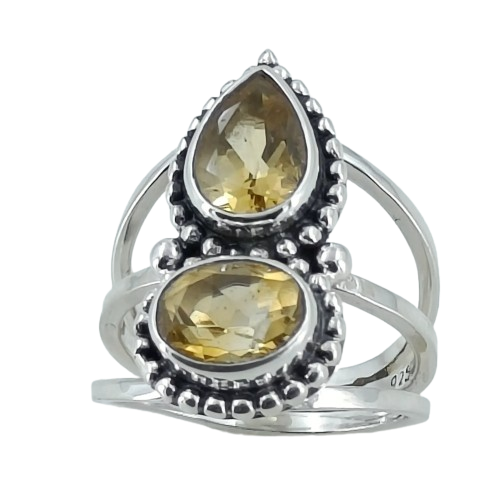 Citrine Double Collet 925 Sterling Silver Handmade Ring - Boho November Birthstone Jewelry - Perfect Gift for Her Birthday Anniversary Christmas Valentine Day