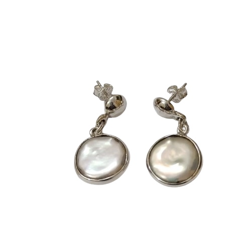 Coin Pearl Silver Earrings - Coin Pearl Earrings  - Coin Pearl 925 Sterling Silver Handmade Dangle Earrings - Gift for Her - Pearl Jewelry