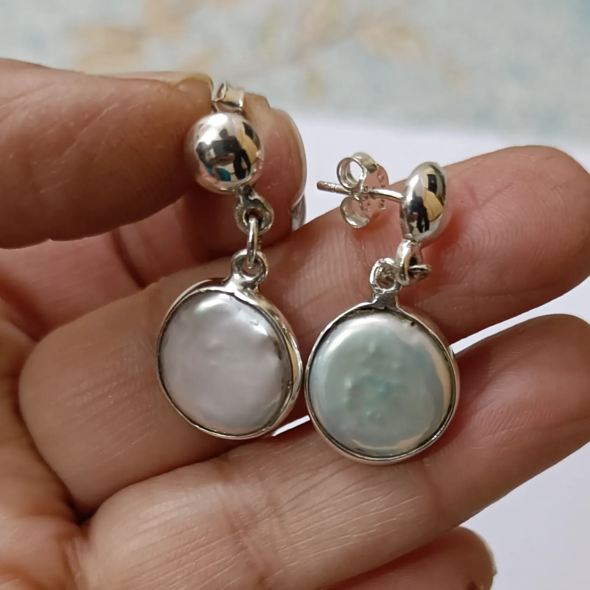 Coin Pearl Silver Earrings - Coin Pearl Earrings  - Coin Pearl 925 Sterling Silver Handmade Dangle Earrings - Gift for Her - Pearl Jewelry