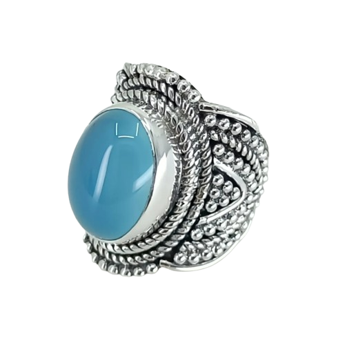 Navya Craft Chalcedony Silver Ring 925 Sterling Silver Handmade Jewelry Boho Ring Jewelry March Birthstone Month Custom US Ring Size 4 to 13