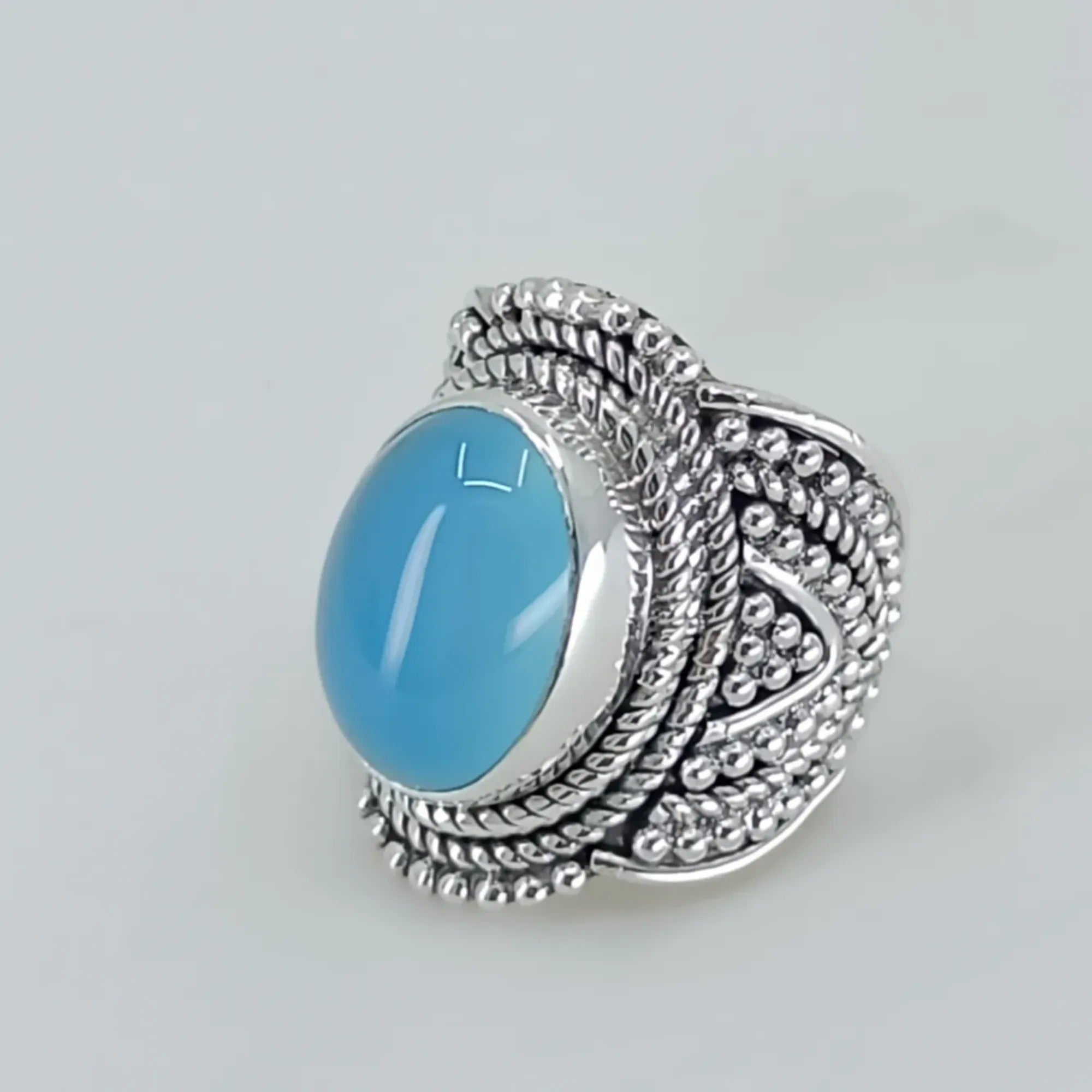 Navya Craft Chalcedony Silver Ring 925 Sterling Silver Handmade Jewelry Boho Ring Jewelry March Birthstone Month Custom US Ring Size 4 to 13