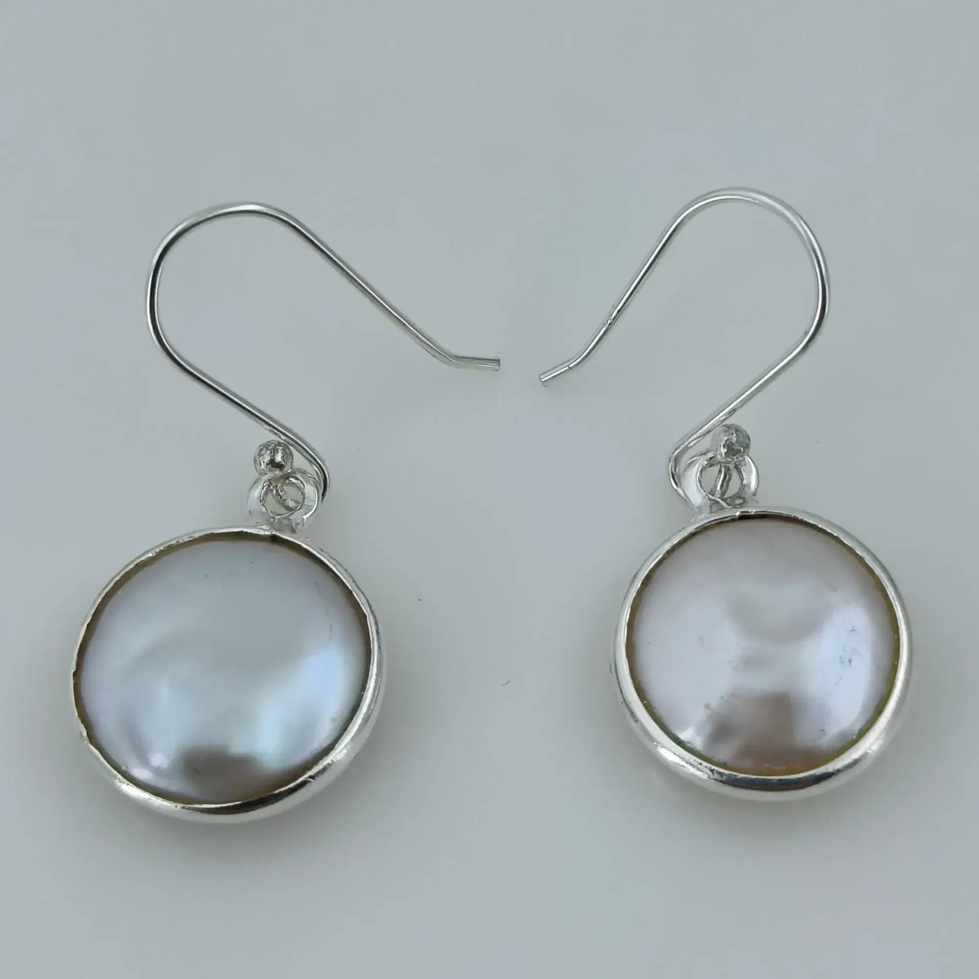 Coin Pearl Dangle Earrings, Sterling Silver Pearl Earrings, Handmade Freshwater Coin Pearl Jewelry, June Birthstone, Elegant Gift for Her