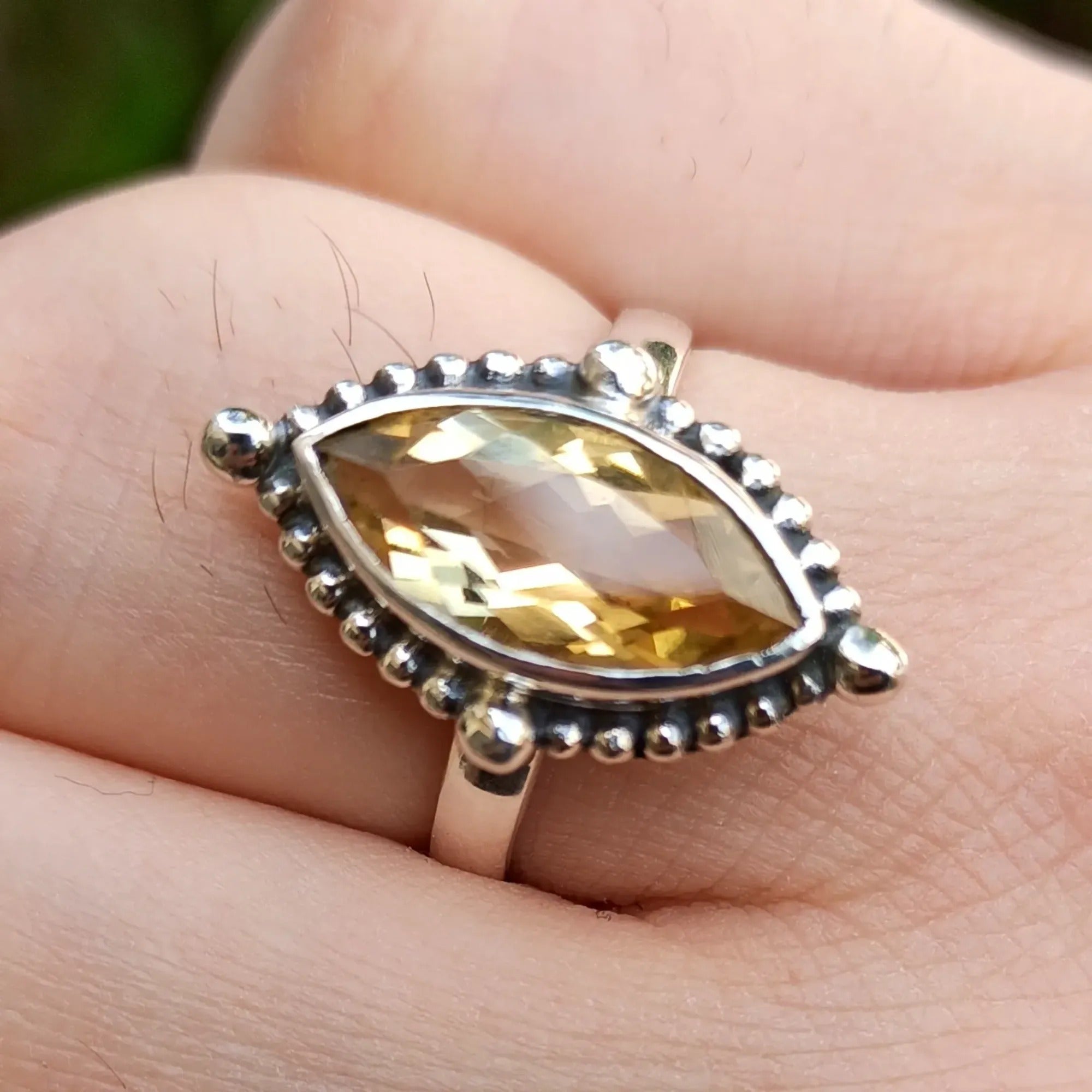 Navya Craft Citrine Marquise 925 Sterling Silver Statement Boho Ring Sizes 4 to 14 US, Yellow Gemstone Jewelry November Birthstone Christmas Anniversary Birthday Gift