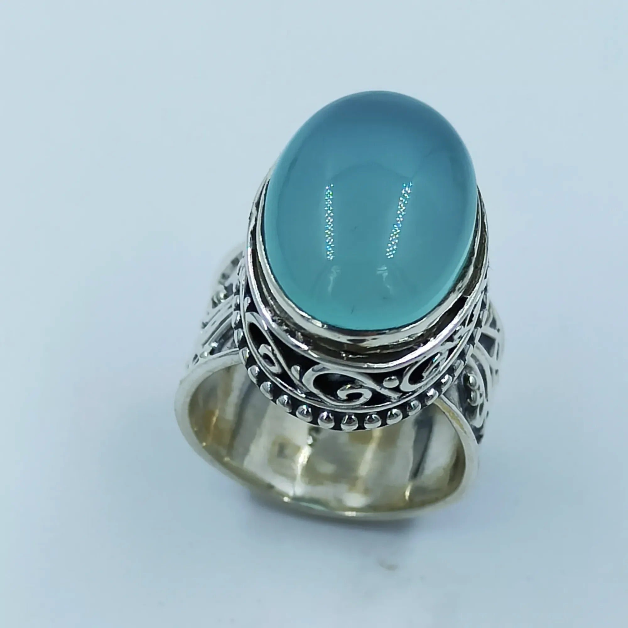 Navya Craft Chalcedony Silver Ring 925 Sterling Silver Handmade Jewelry Boho Ring Jewelry March Birthstone Month Custom US Ring Size 4 to 13