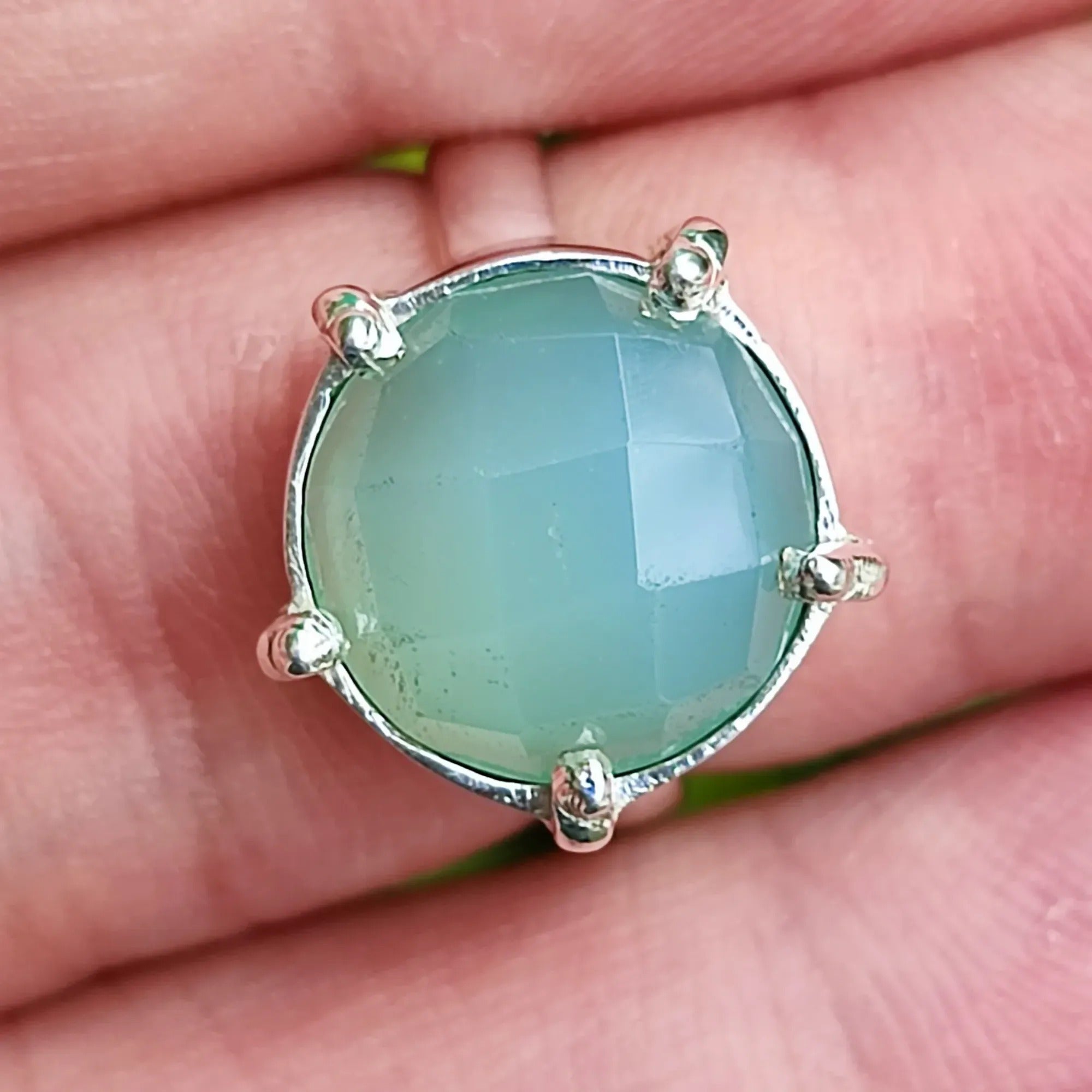 Navya Craft Chalcedony Silver Ring 925 Sterling Silver Handmade Jewelry Boho Ring Jewelry March Birthstone Month Custom US Ring Size 4 to 13