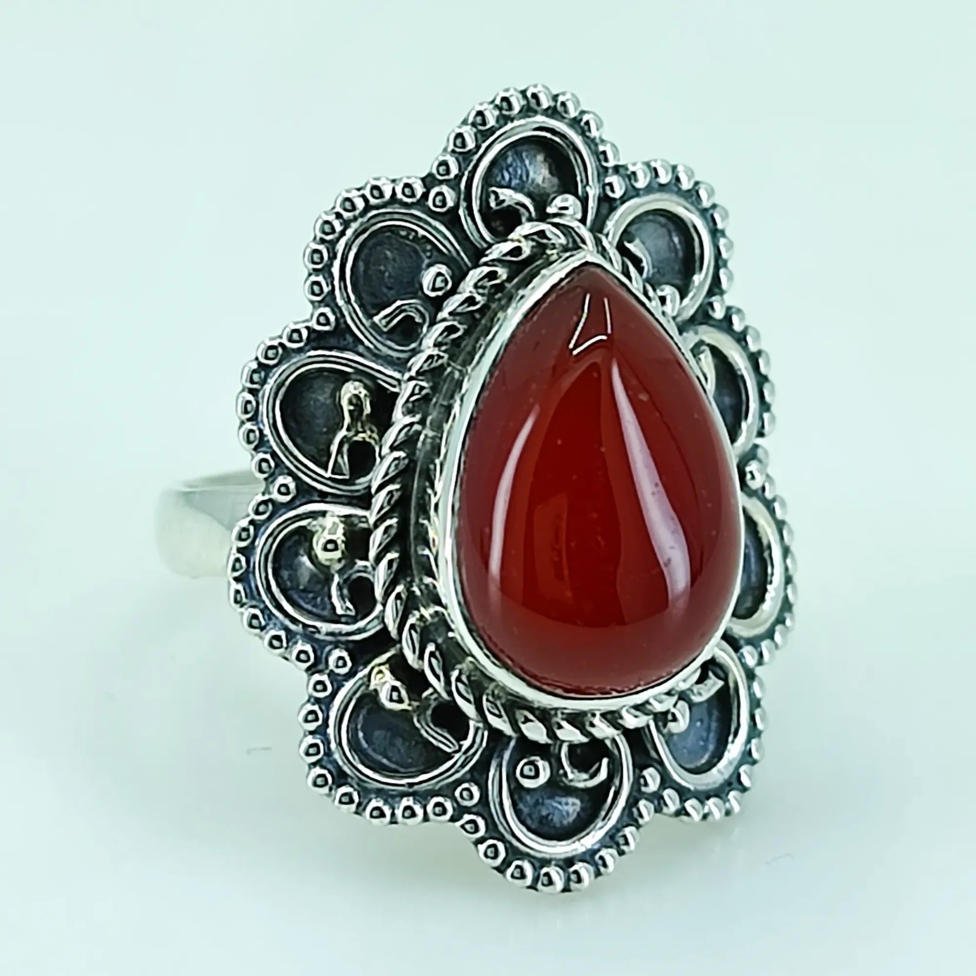 Navya Craft Carnelian Pear Shape 925 Sterling Silver Ring Statement Women Red Gemstone Statement Jewelry Size 4 to 14.