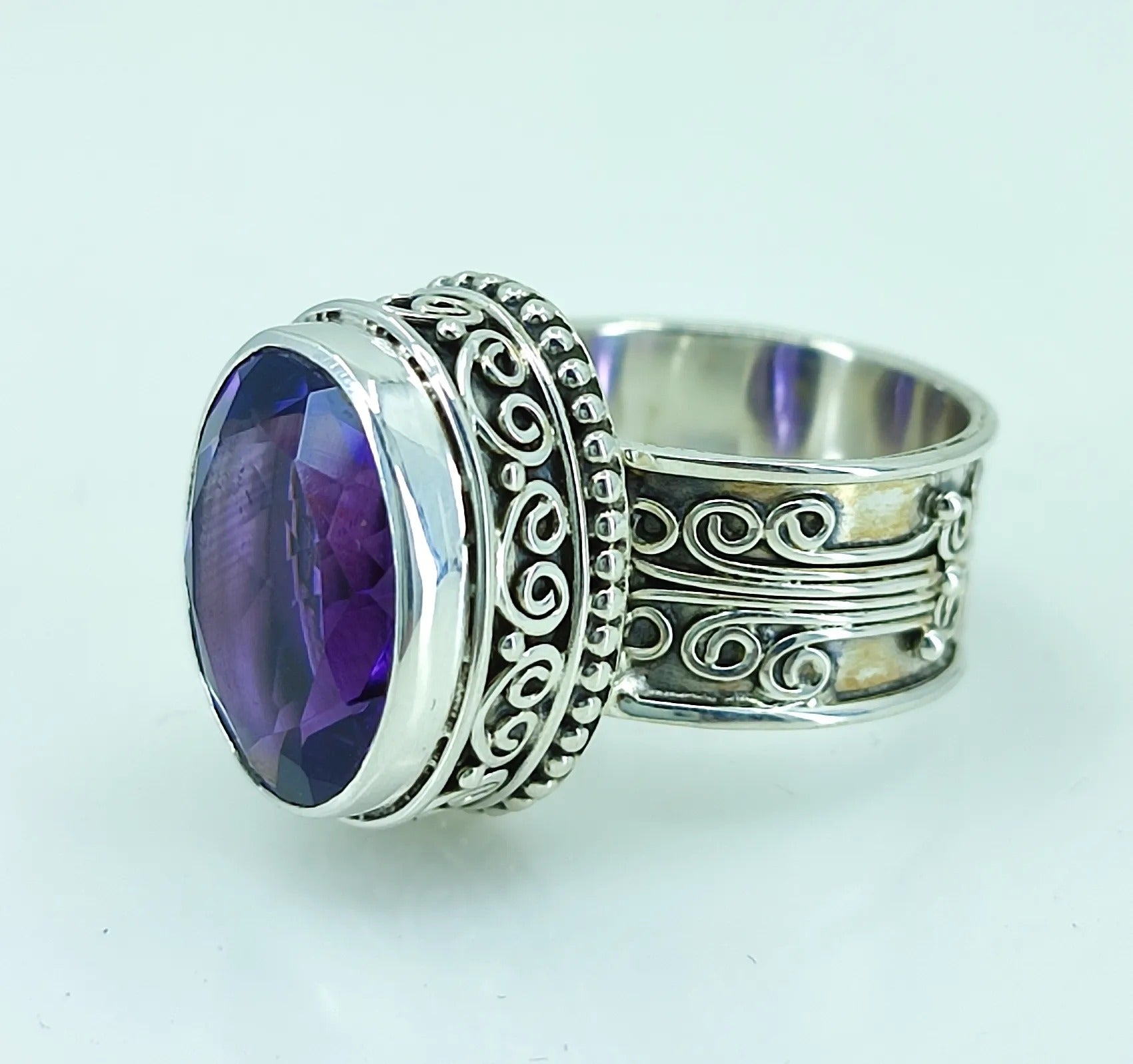 Amethyst Oval 925 Sterling Silver Handmade Ring - Boho June Birthstone Jewelry - Perfect Gift for Her Birthday Anniversary Christmas Valentine Day