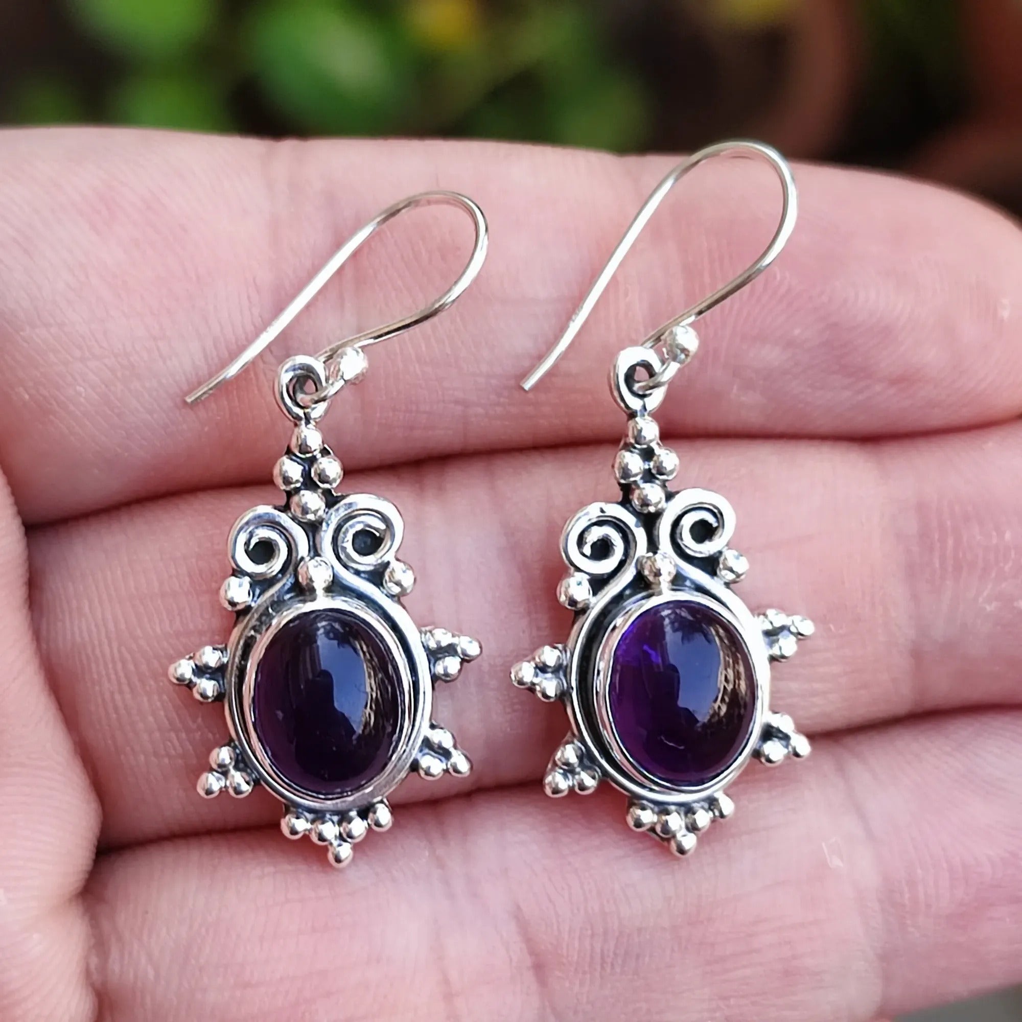 Amethyst Earrings, 925 Sterling Silver Dangle Earrings, Natural Amethyst Oval Gemstone Handmade Jewelry, February Birthstone Gift for her