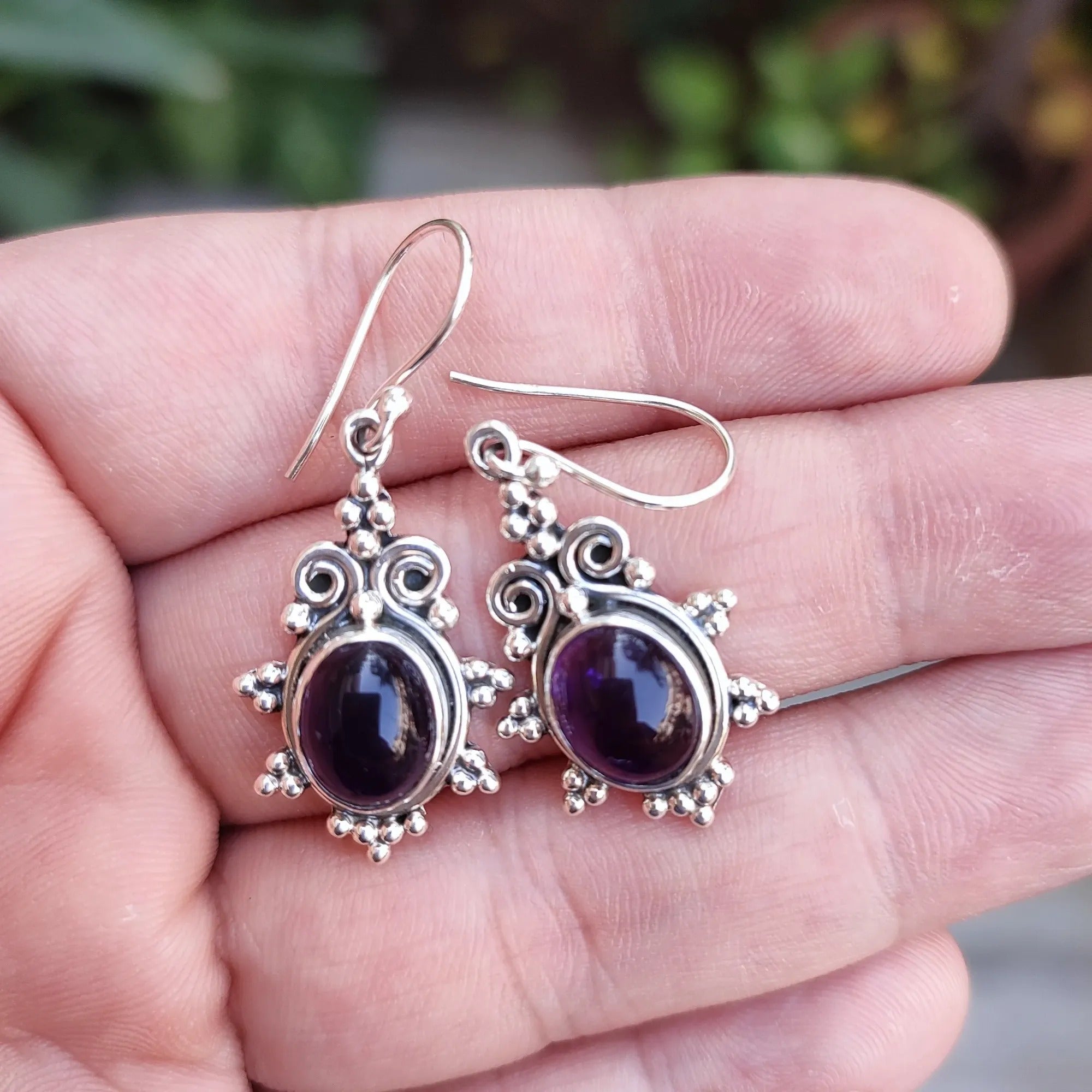 Amethyst Earrings, 925 Sterling Silver Dangle Earrings, Natural Amethyst Oval Gemstone Handmade Jewelry, February Birthstone Gift for her