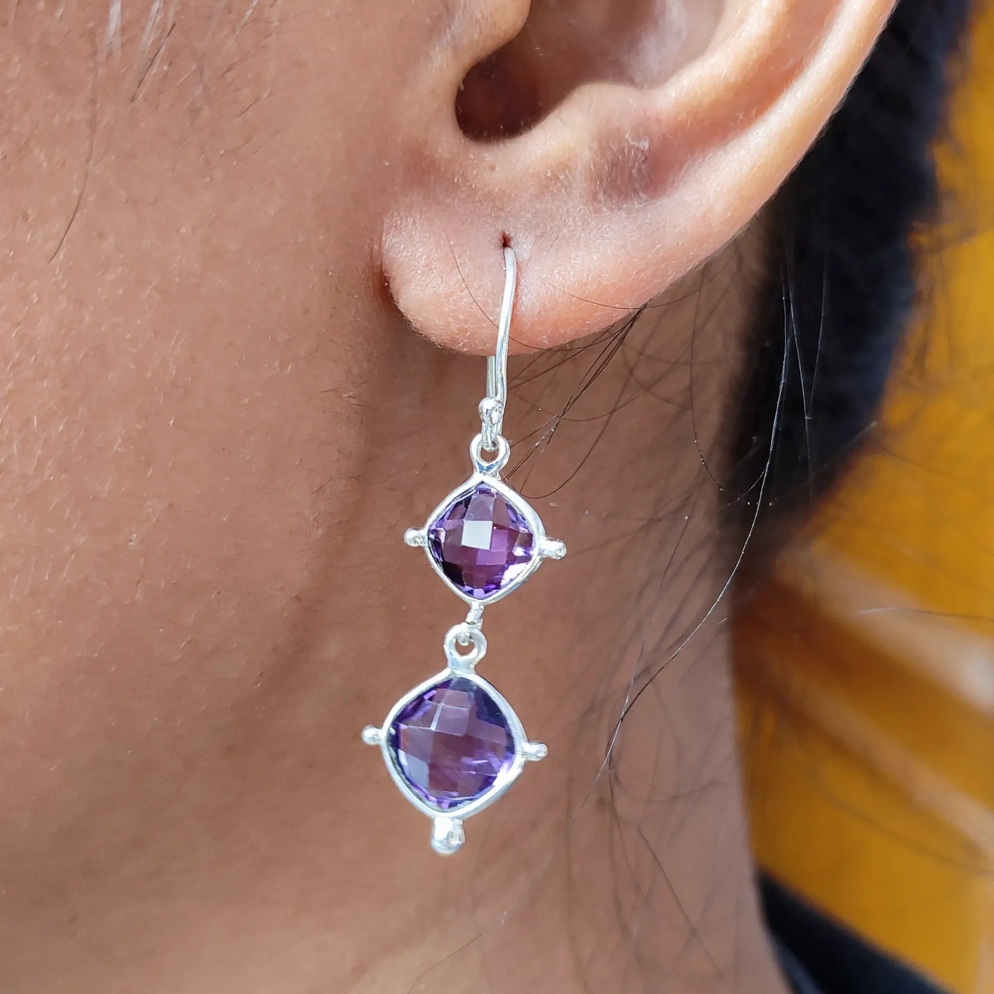 Amethyst Earrings - Natural Amethyst 925 hot Sterling Silver Handmade Drop Dangle Earrings - Gifts For Her - Leverback Earrings