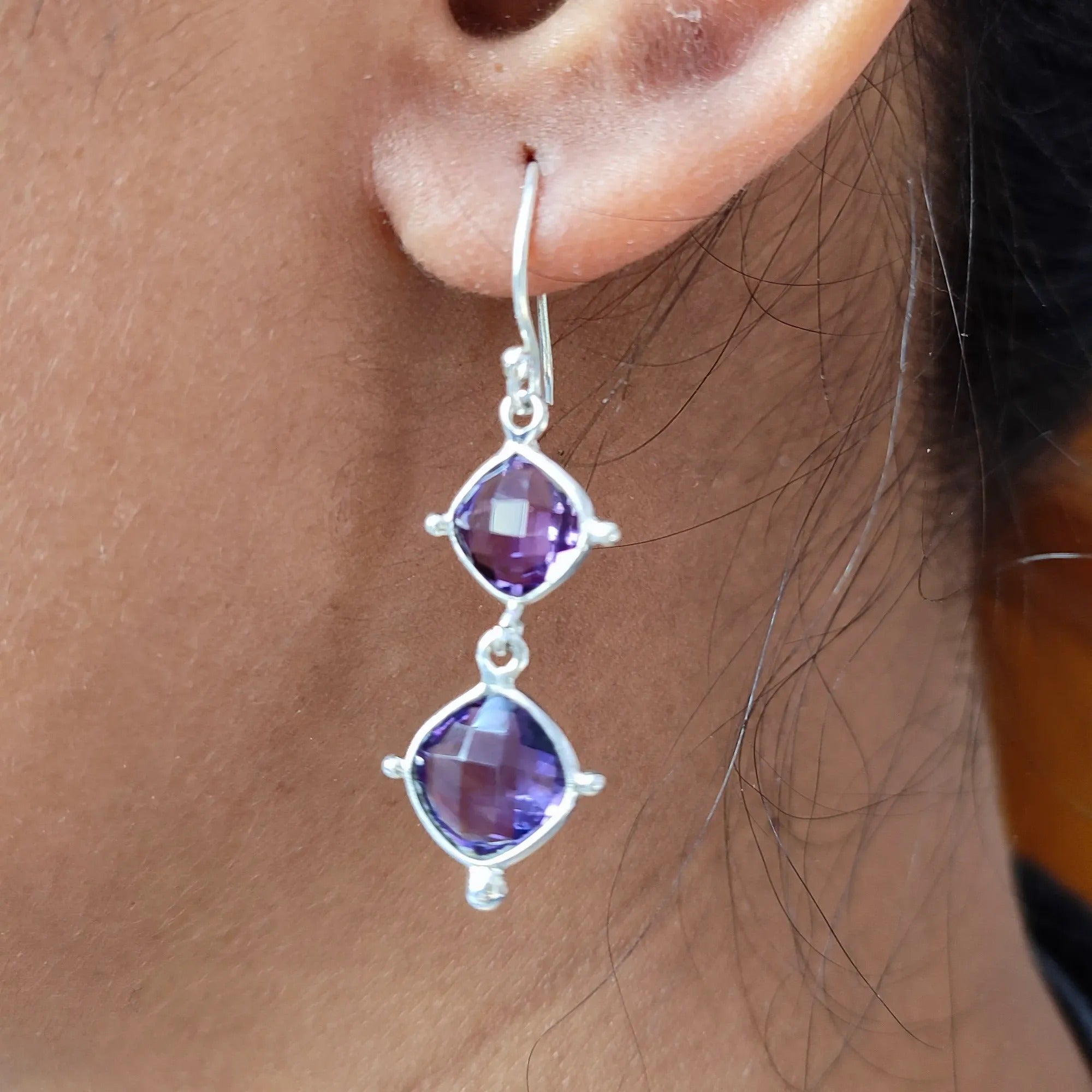 Amethyst Briolette Sterling Silver Earrings - Handmade With Tarnish Resistant Argentium Silver - 2024 Earwire style