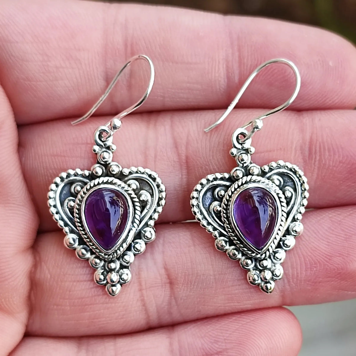 Leverback Drop Dangle Heart Earrings for Women | 925  925 Sterling Silver 1.80 Cttw Amethyst and White Sapphire Heart Drop Earrings display picture 1
