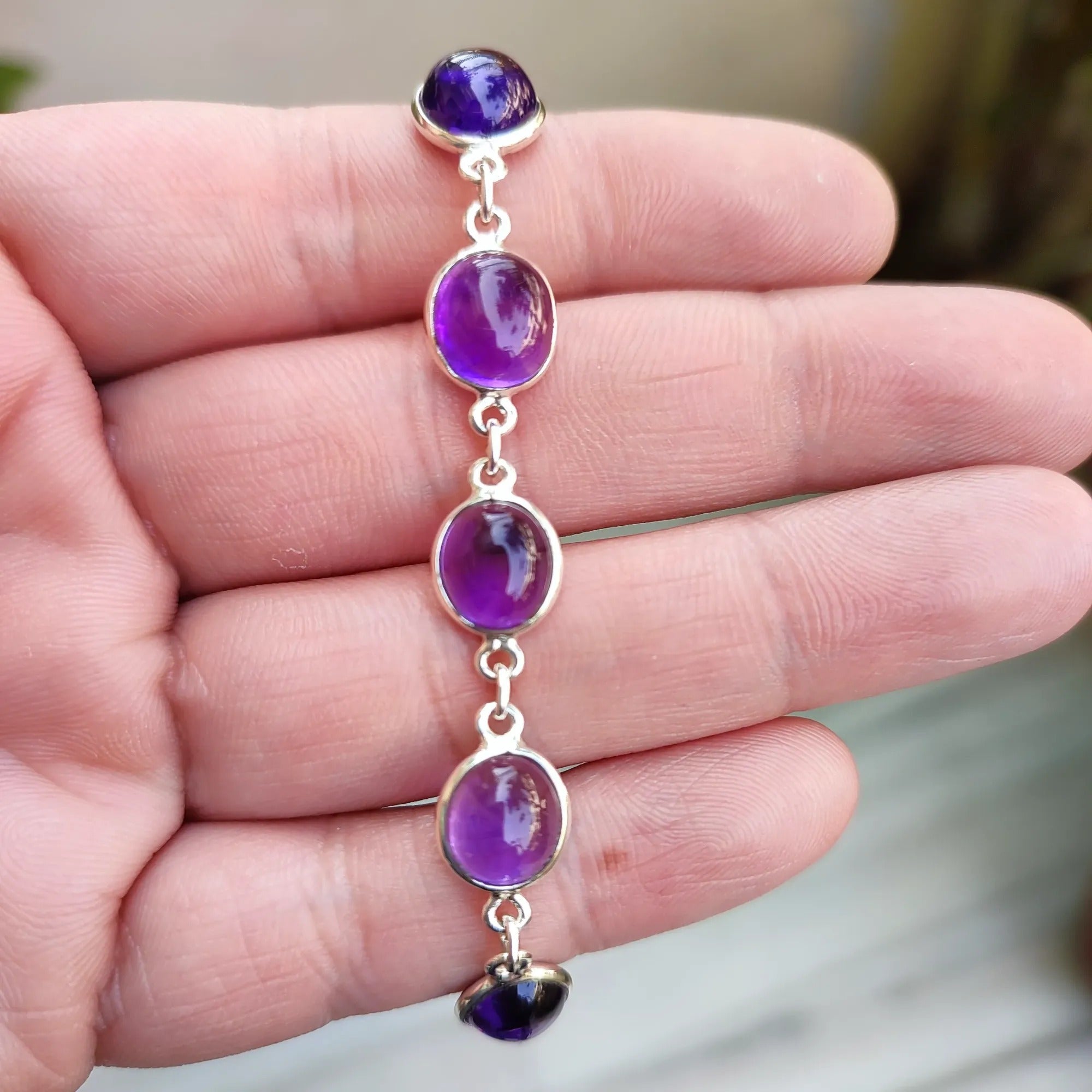 Amethyst 925 Sterling Silver Handmade Bracelet.