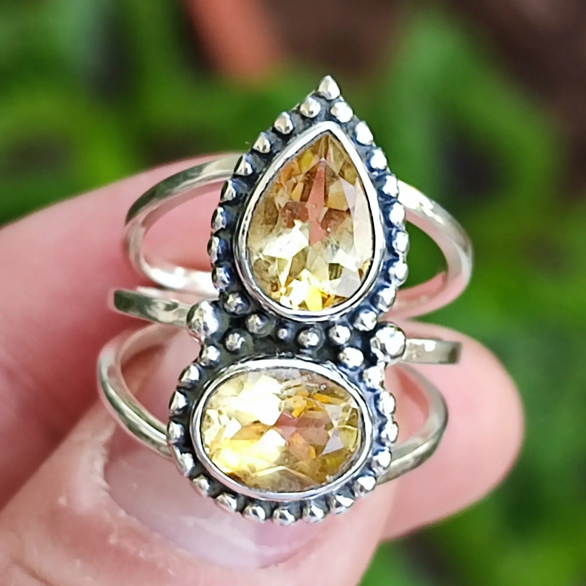 Citrine Double Collet 925 Sterling Silver Handmade Ring - Boho November Birthstone Jewelry - Perfect Gift for Her Birthday Anniversary Christmas Valentine Day