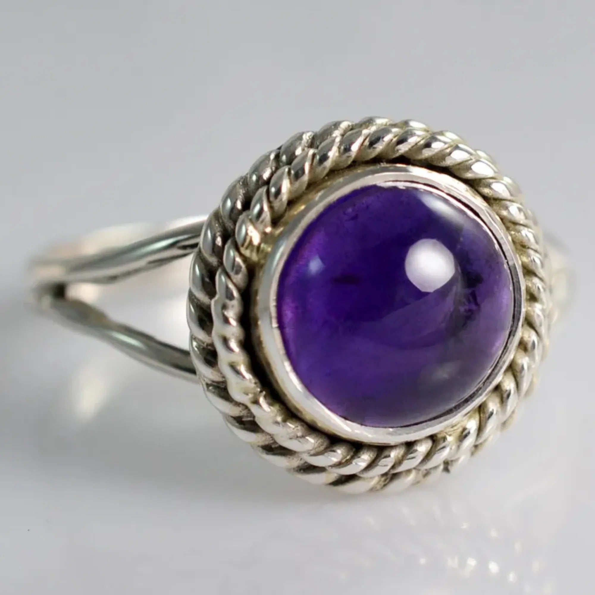 Navya Craft Amethyst Round 925 Sterling Silver Handmade Ring Boho Jewelry Size 4 to 13